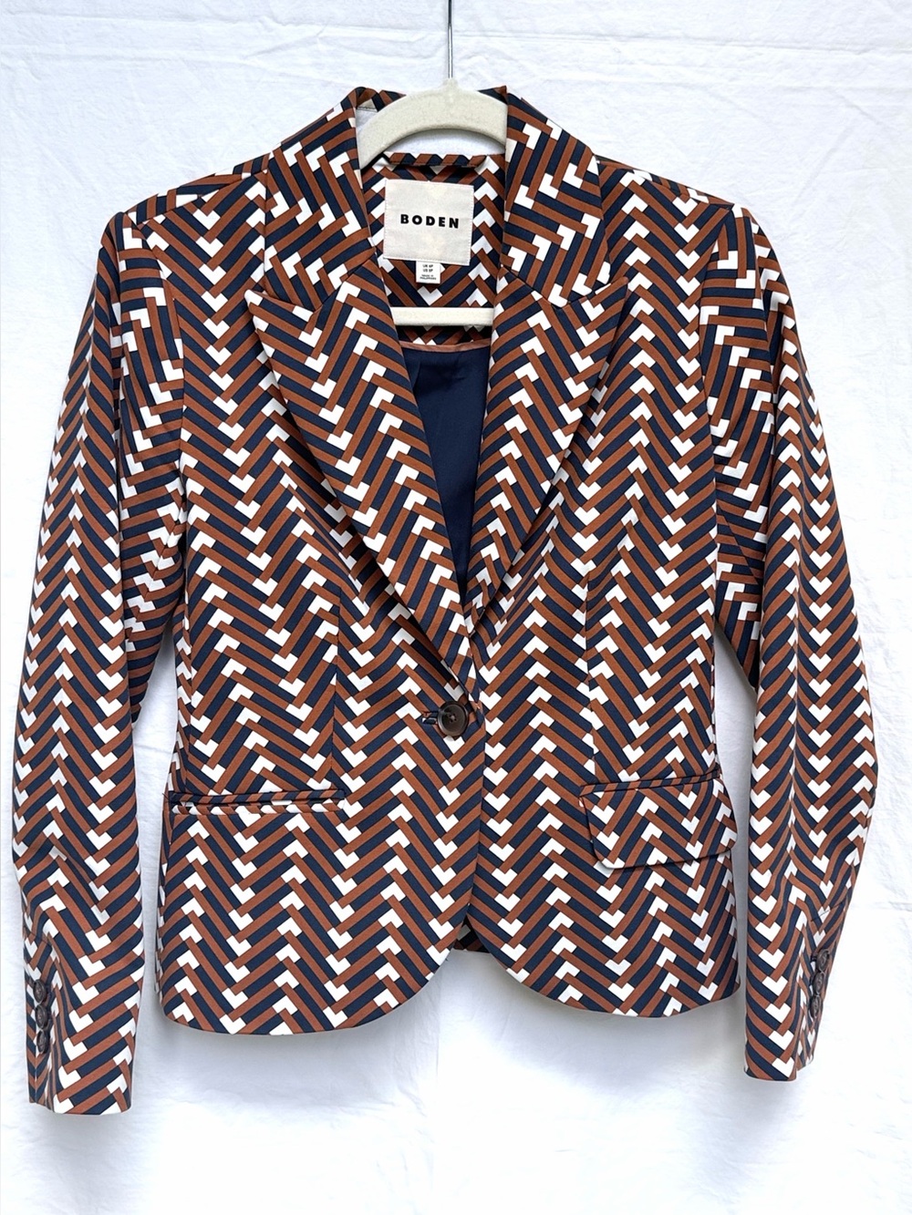 BODEN Blazer Chevron Single-Button Navy Brown White